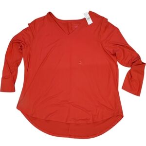Women's Lane Bryant Cherry Red Curved Hem Long Sleeve Shirt Size 22/24 NWT Soft!